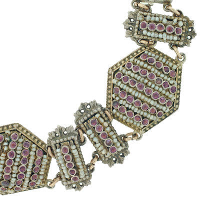 Arts & Crafts Hungarian Sterling Pink Sapphire & Pearl Bracelet