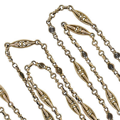 Late Victorian Gold Filled Filigree Link Chain Necklace 60"