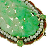 Art Deco 14kt Hand Carved Jade, Pearl & Enamel Pin