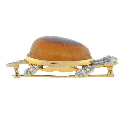 Edwardian 14kt & Platinum Tortoise Shell Turtle Pin