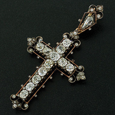 Georgian 7.50ct 15kt & Mine Diamond Cross Pendant