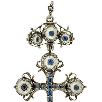 Georgian Large Sterling & Sapphire Cross Pendant