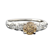Late Art Deco Platinum Champagne Diamond Engagement Ring 1.09ct center