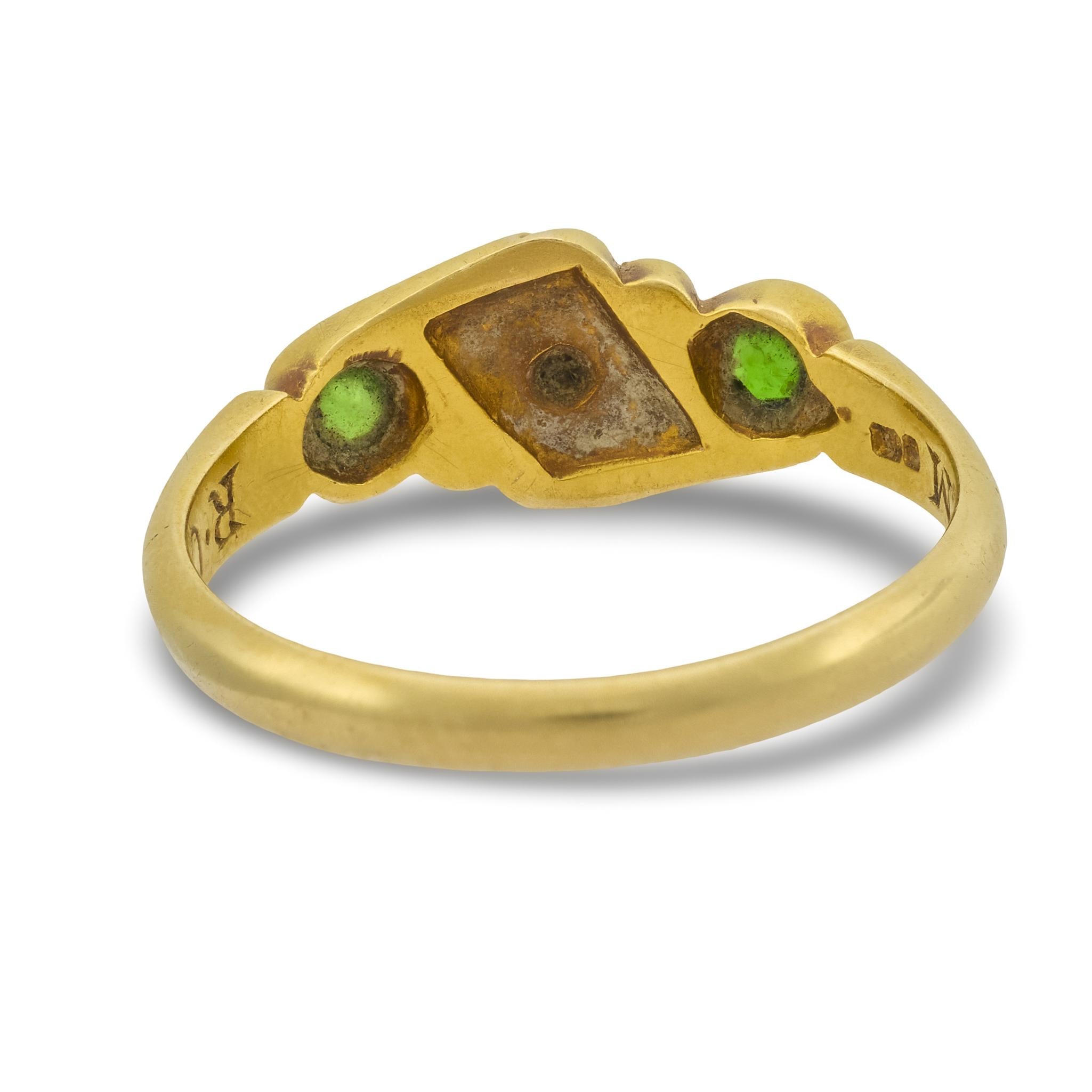 Art Nouveau English 18k Demantoid Garnet & Diamond Ring