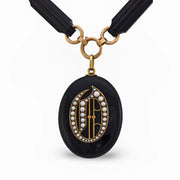 Victorian 14k Jet & Pearl Locket Pendant Necklace