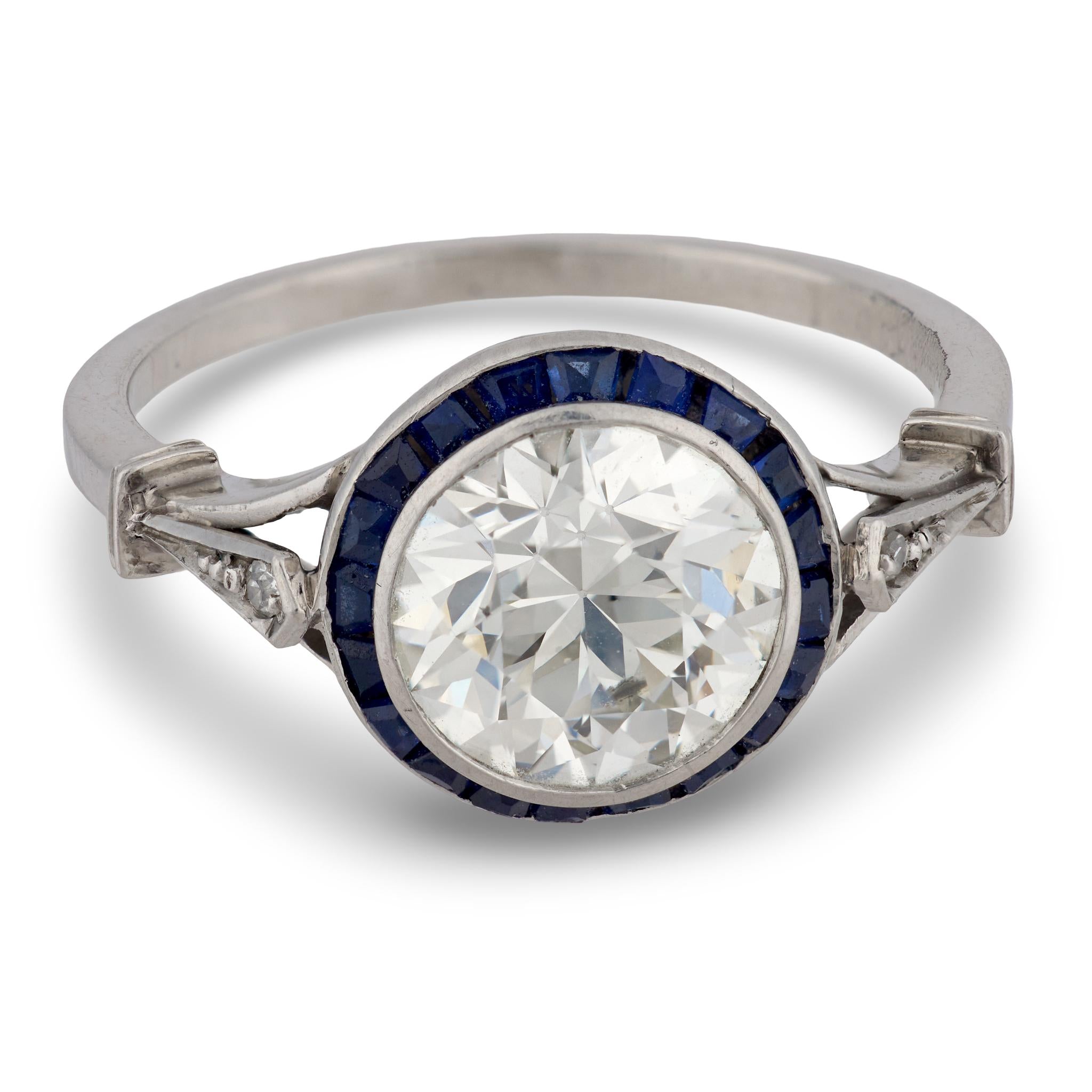 Art Deco Platinum Diamond & Sapphire Engagement Ring 2.50ct