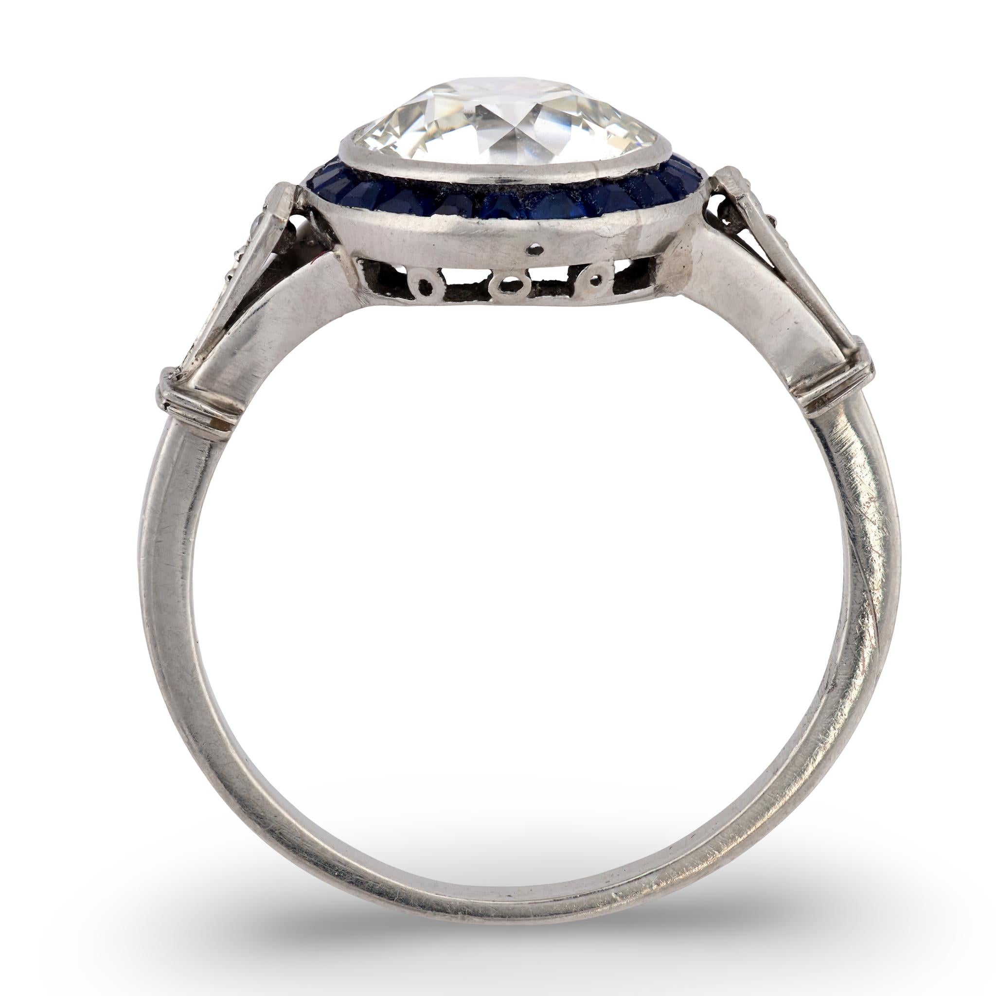 Art Deco Platinum Diamond & Sapphire Engagement Ring 2.50ct