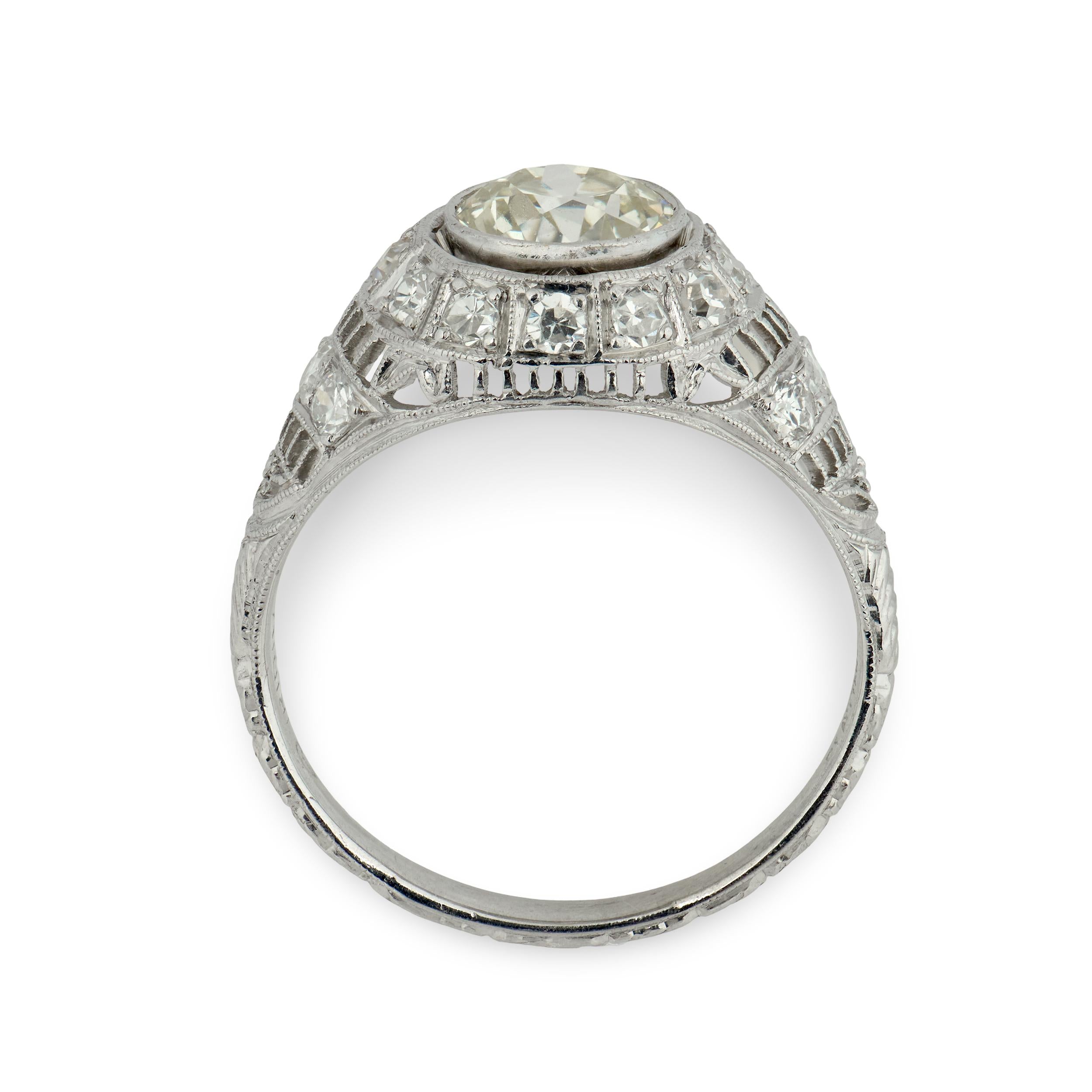 Art Deco Platinum Diamond Engagement Ring 1.57ct