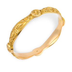 Art Nouveau 14k Carved Flower  Repoussé Bangle