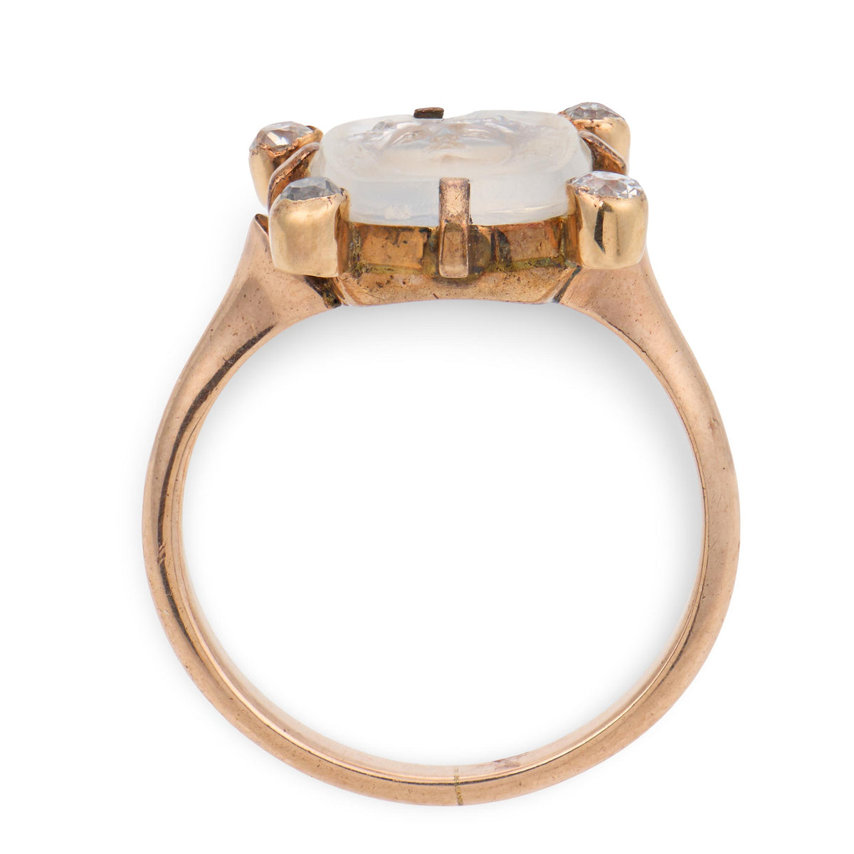 Art Nouveau 14k Moonstone & Diamond Intaglio Ring