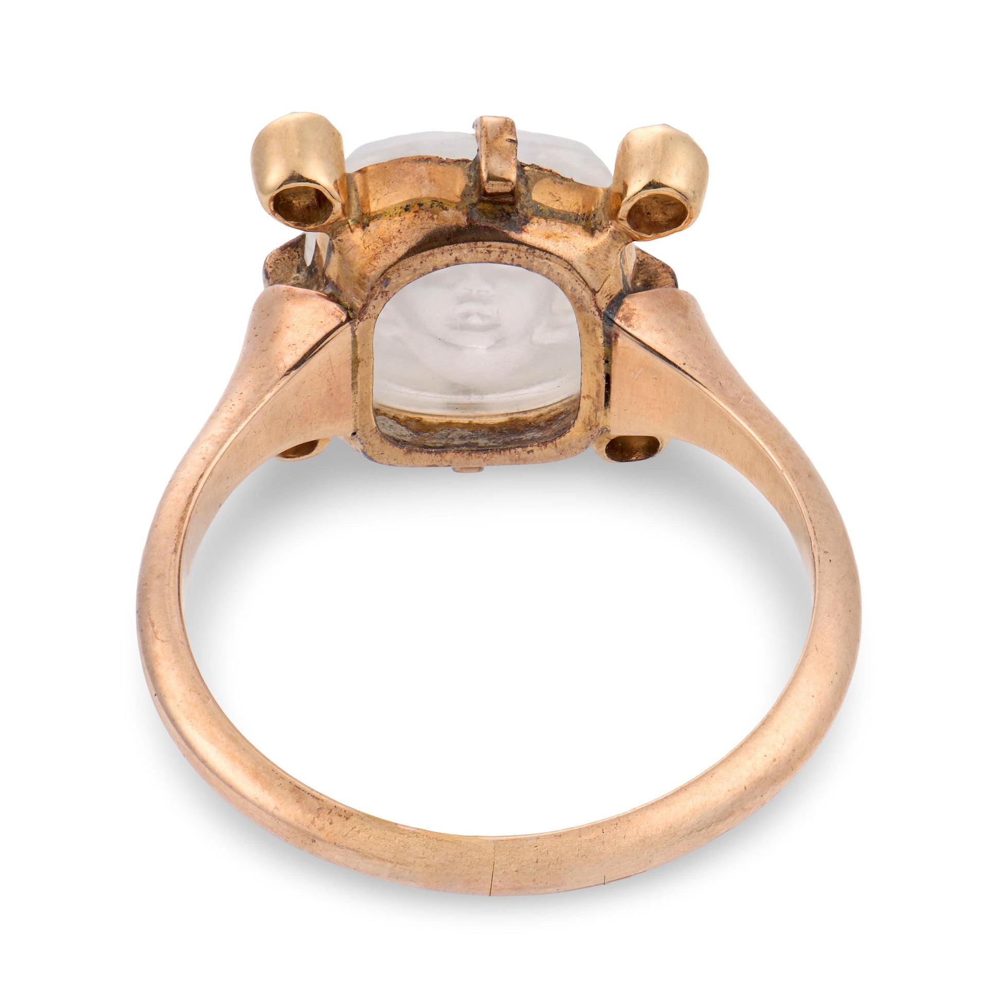 Art Nouveau 14k Moonstone & Diamond Intaglio Ring