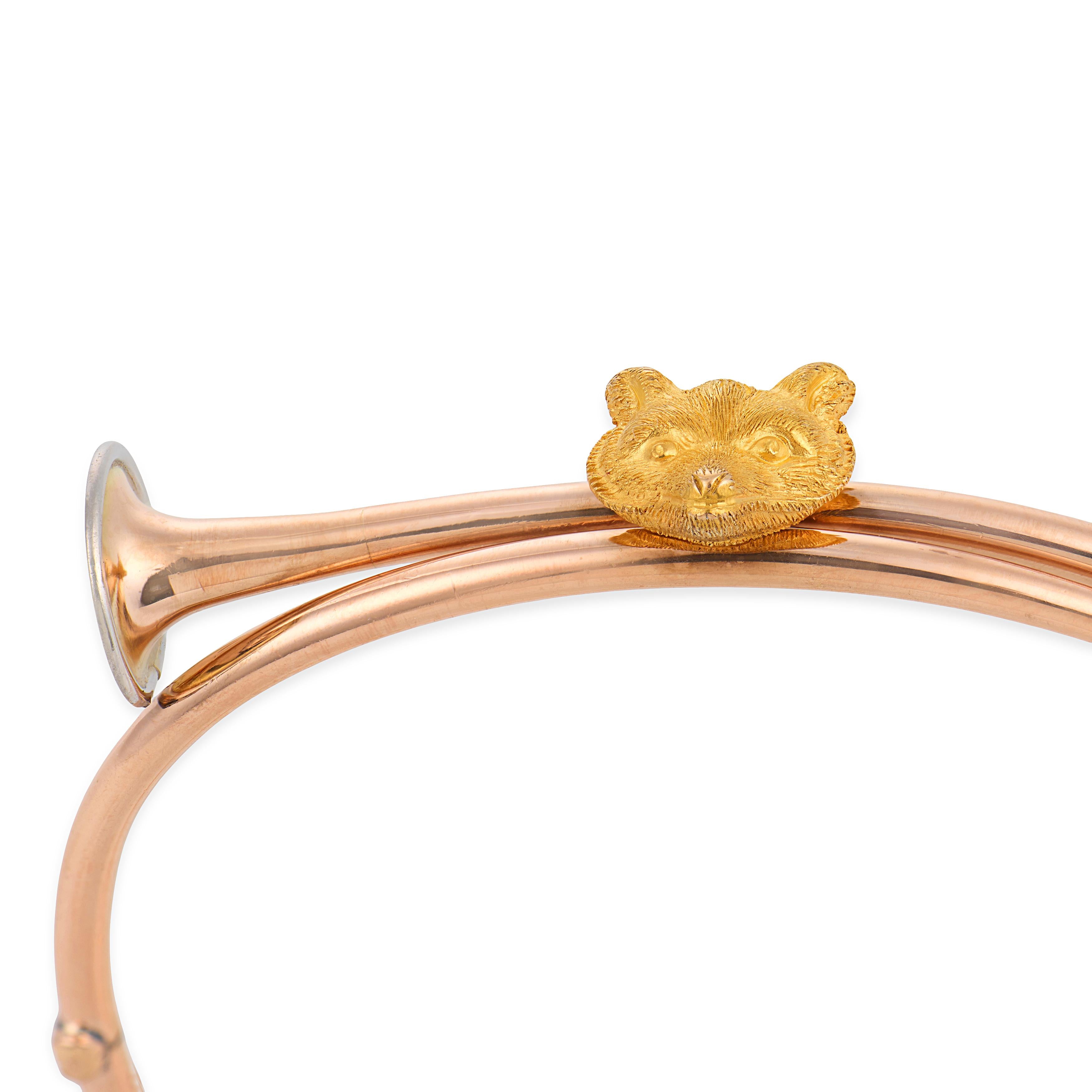 Victorian 14k Hunting Horn & Fox-Motif Bangle
