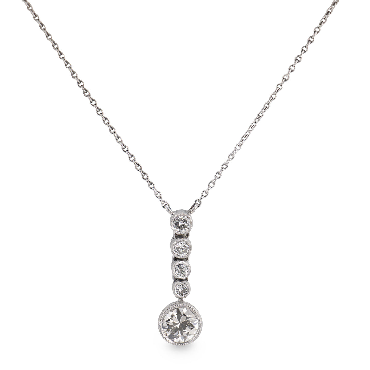 Art Deco Platinum Diamond Drop Pendant Necklace