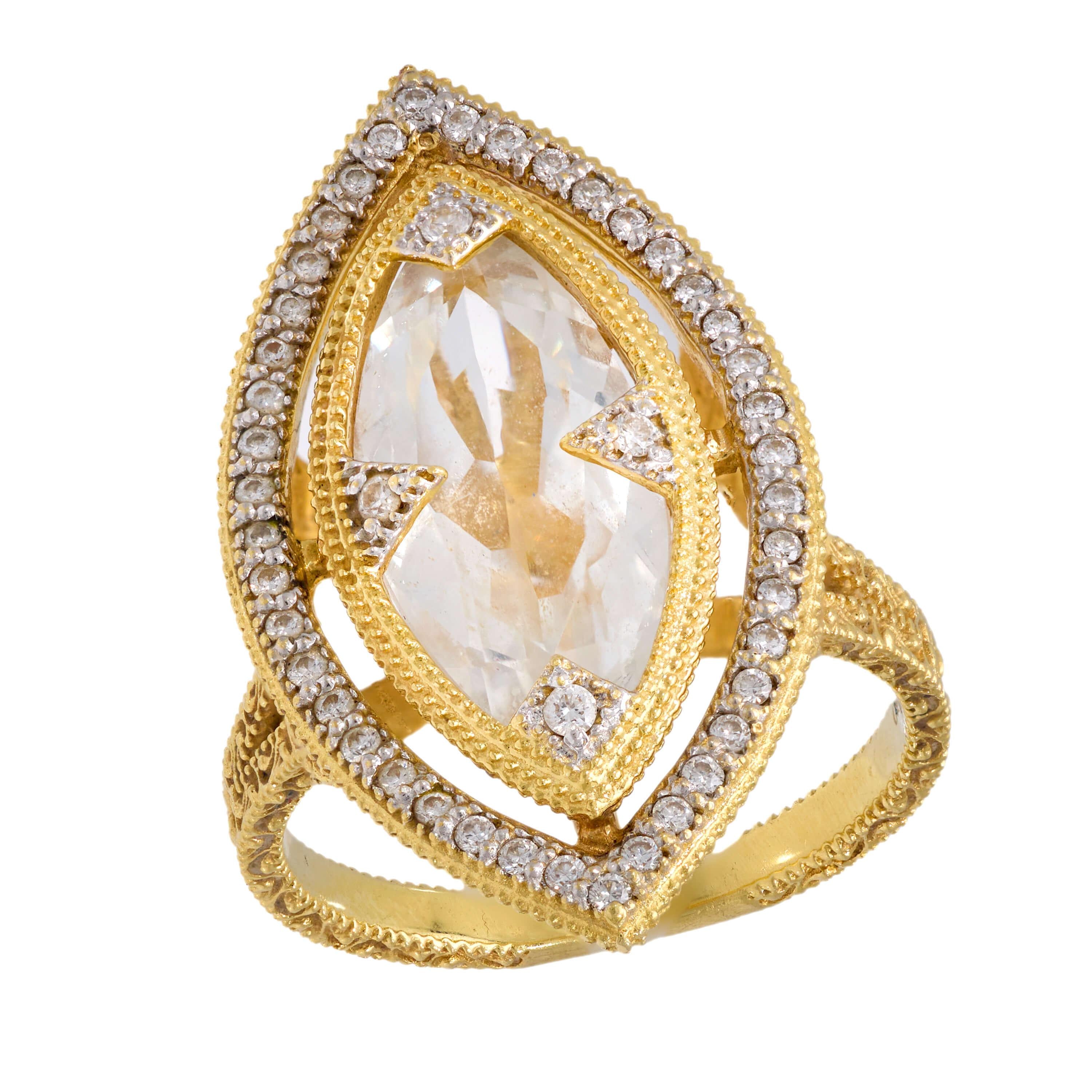 JUDE FRANCES Estate 18k White Topaz and Diamond Navette Ring