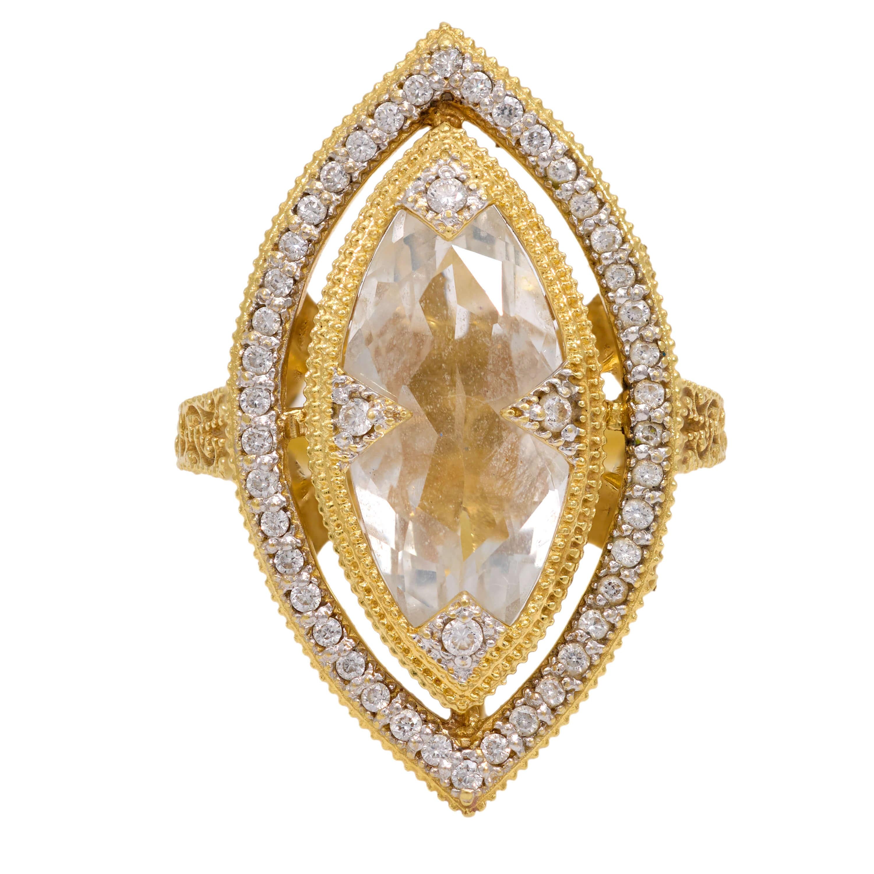 JUDE FRANCES Estate 18k White Topaz and Diamond Navette Ring