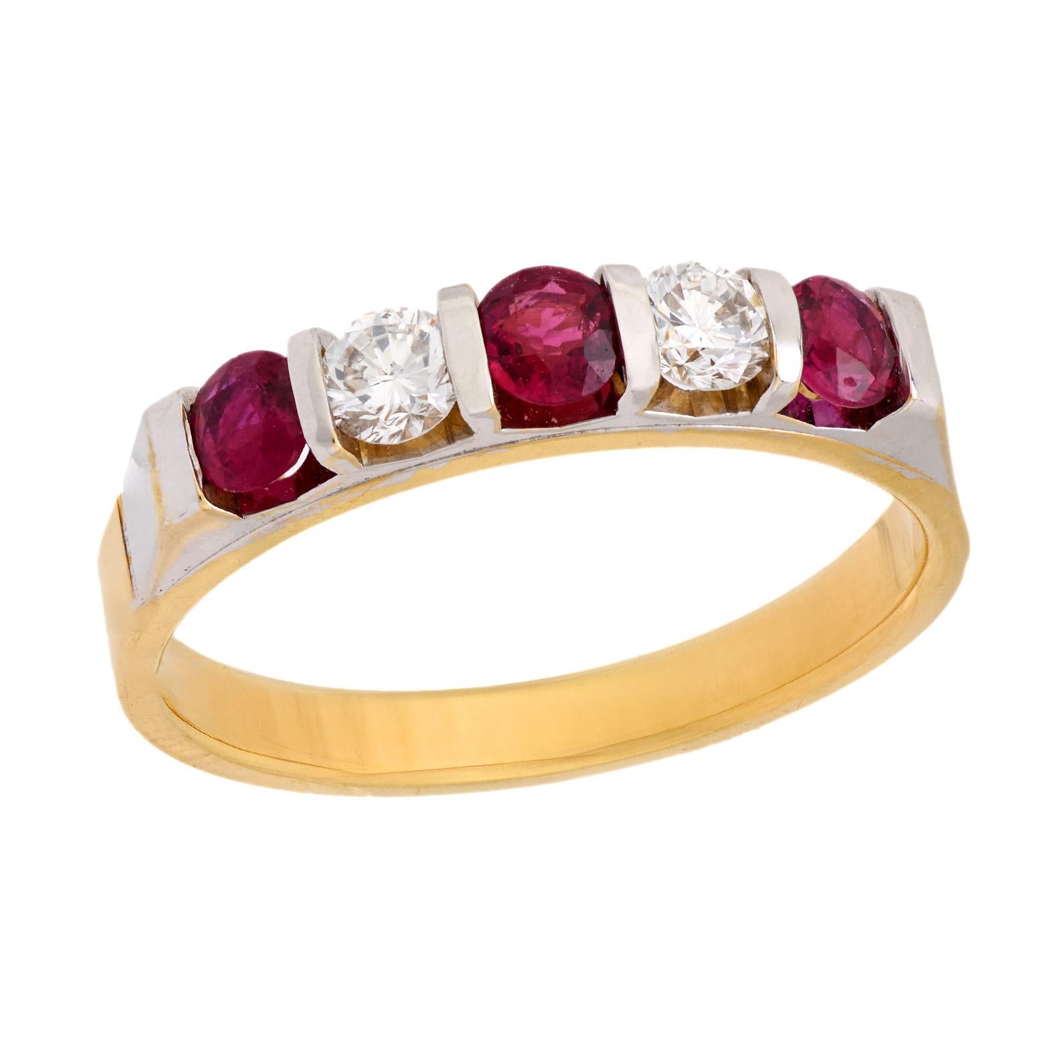 SPARK Estate 18k Diamond and Ruby 5-Stone Ring