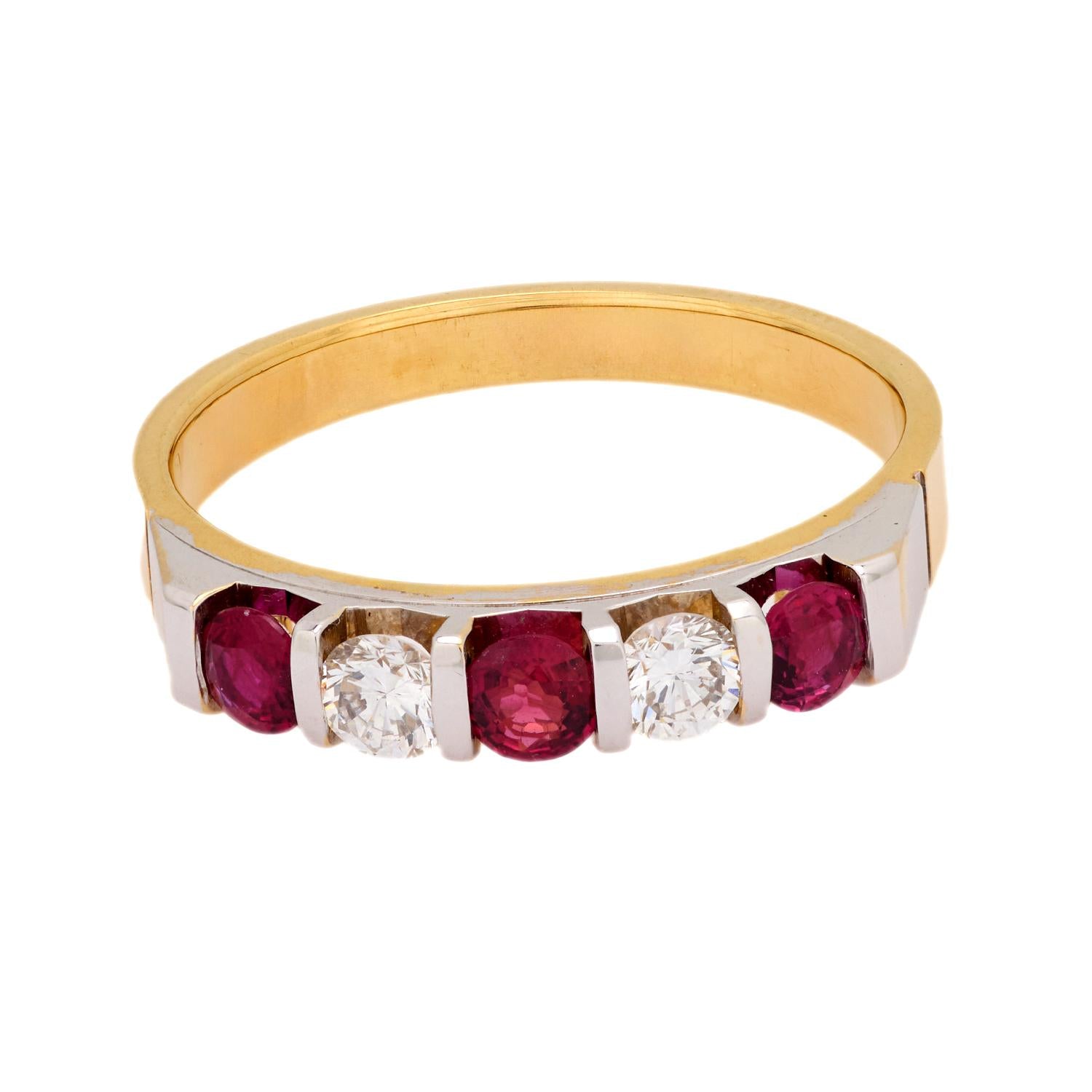 SPARK Estate 18k Diamond and Ruby 5-Stone Ring