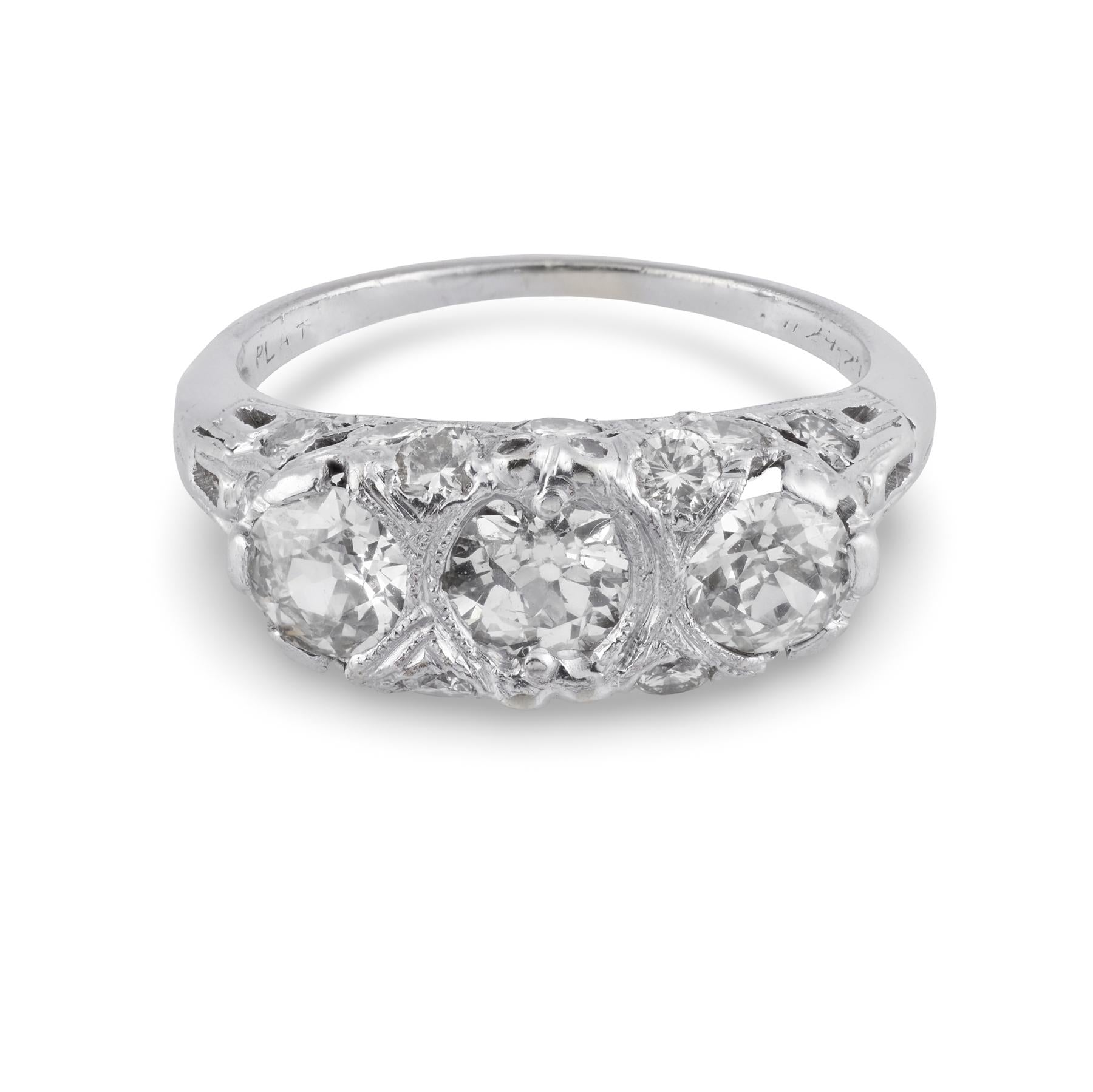 Art Deco Platinum Diamond Three Stone Ring