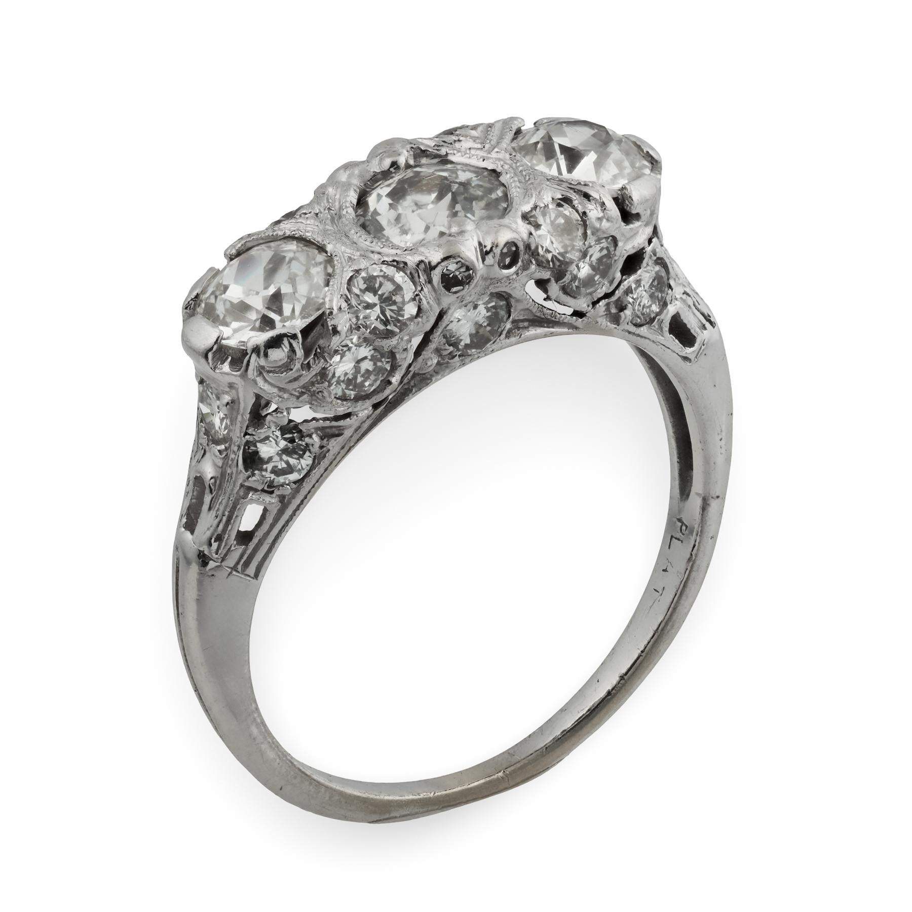 Art Deco Platinum Diamond Three Stone Ring