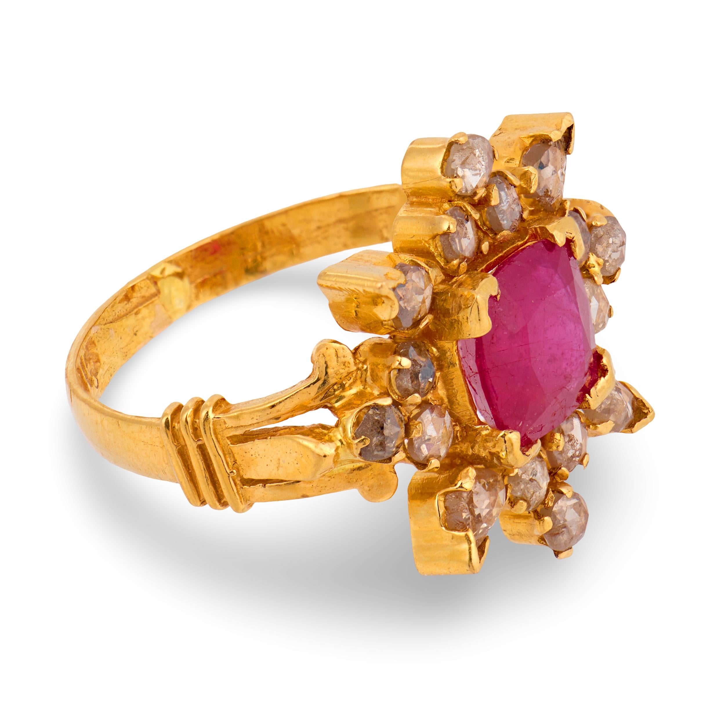 ANJANEY JEWELRY 22k Estate Ruby & Diamond Ring