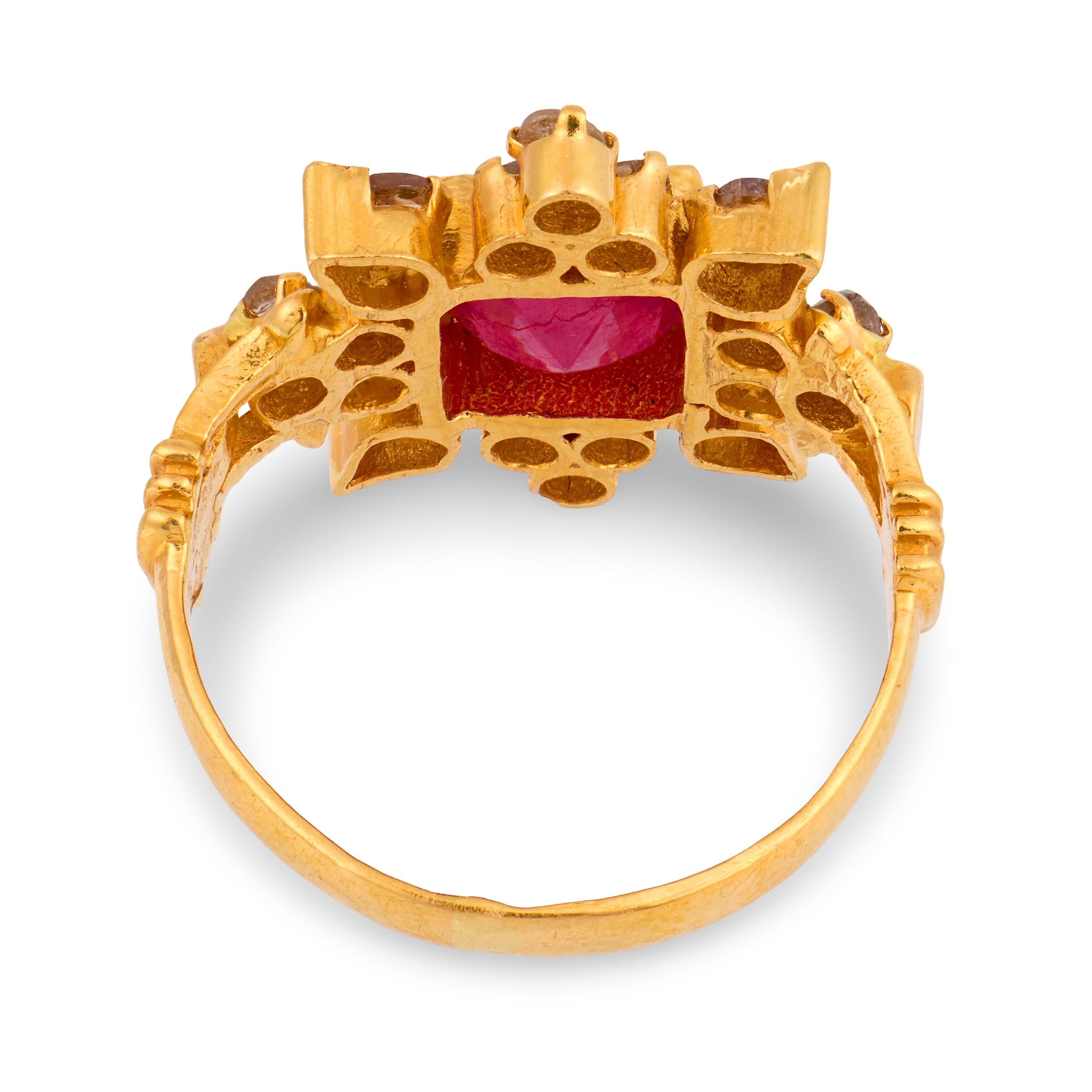 ANJANEY JEWELRY 22k Estate Ruby & Diamond Ring