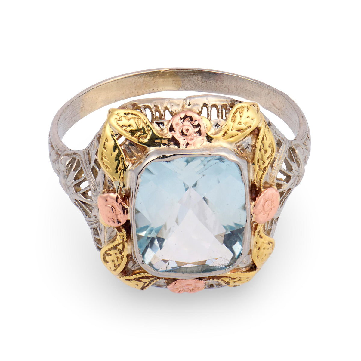 Art Nouveau 10k Aqua Ring