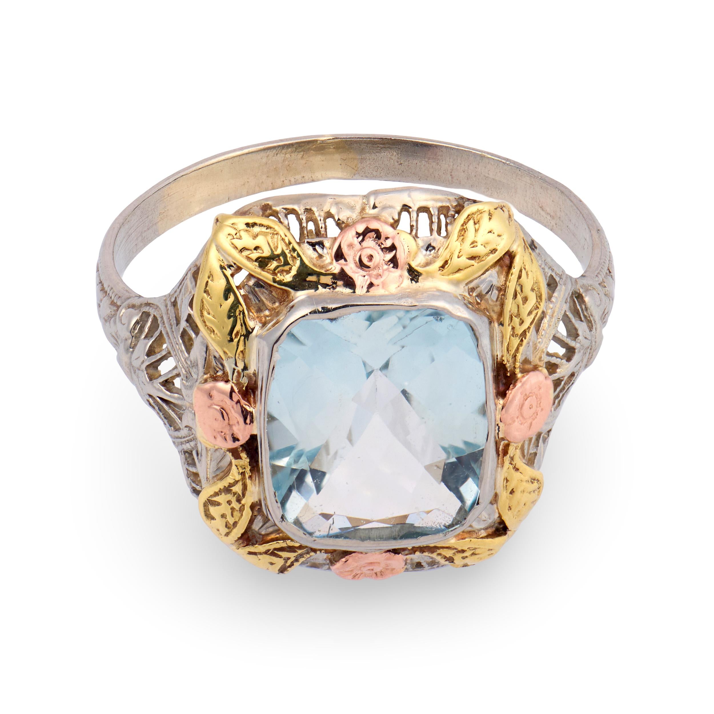 Art Nouveau 10k Aqua Ring