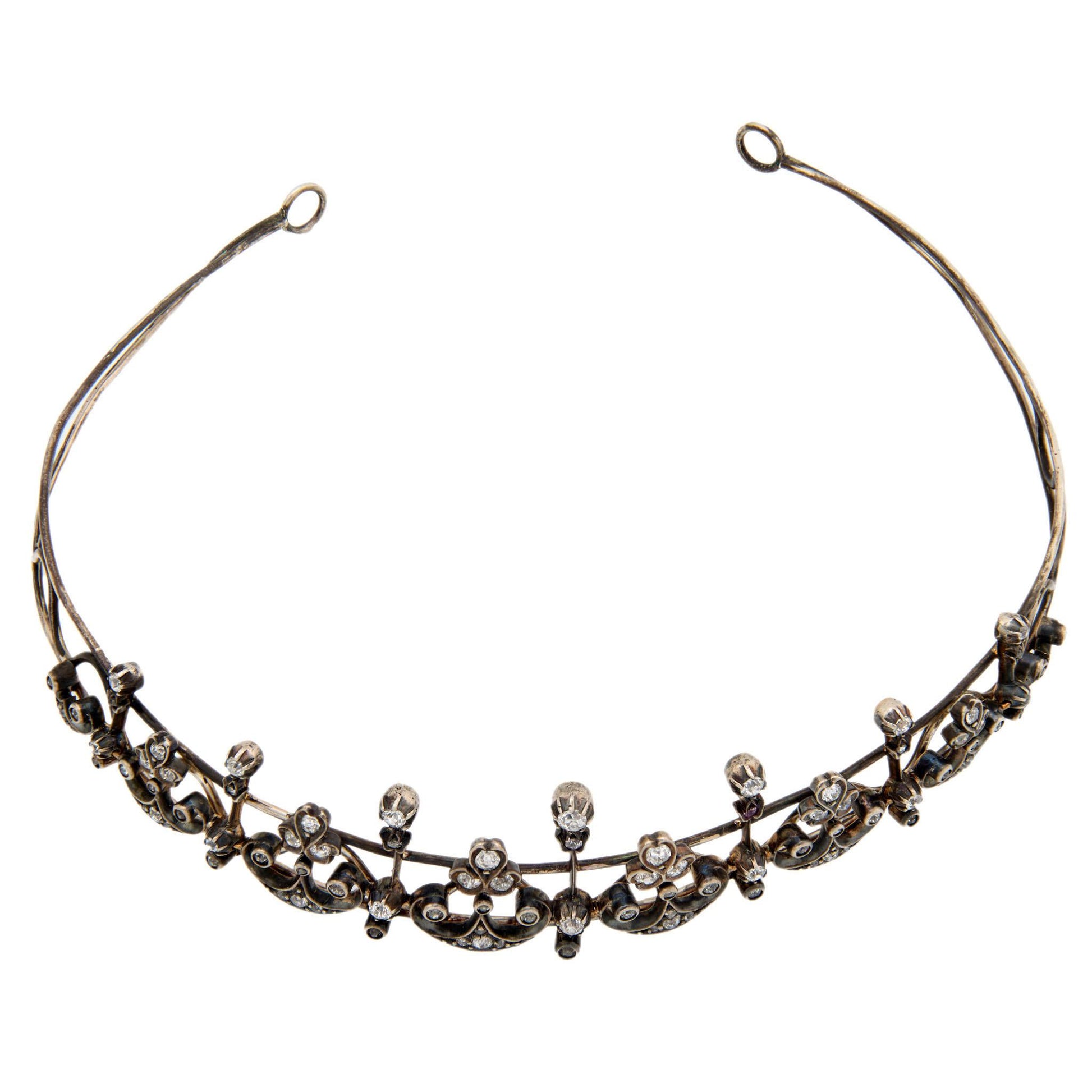 Victorian 14k/Sterling Silver Diamond Tiara