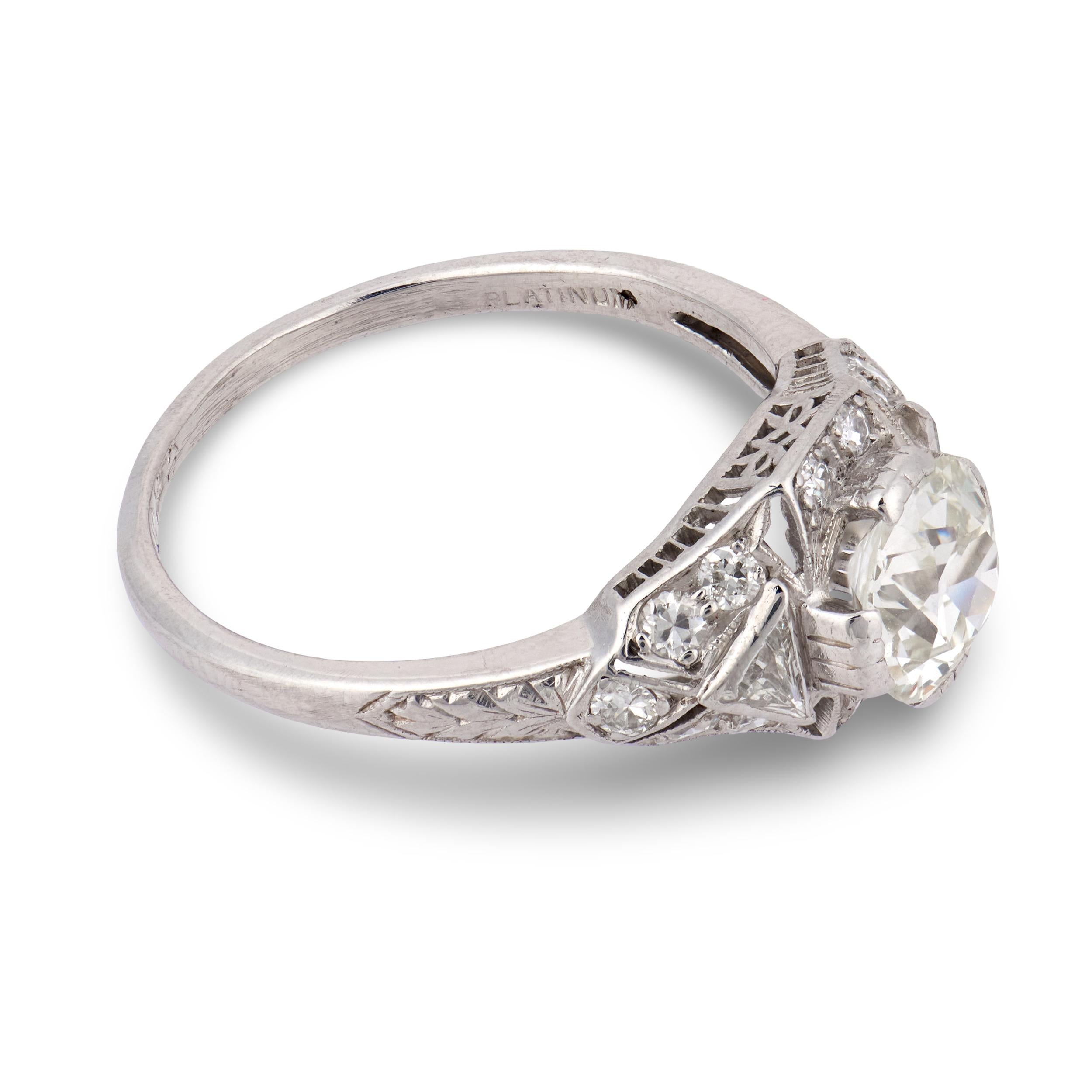 Art Deco Platinum Diamond Engagement Ring 1.05ct
