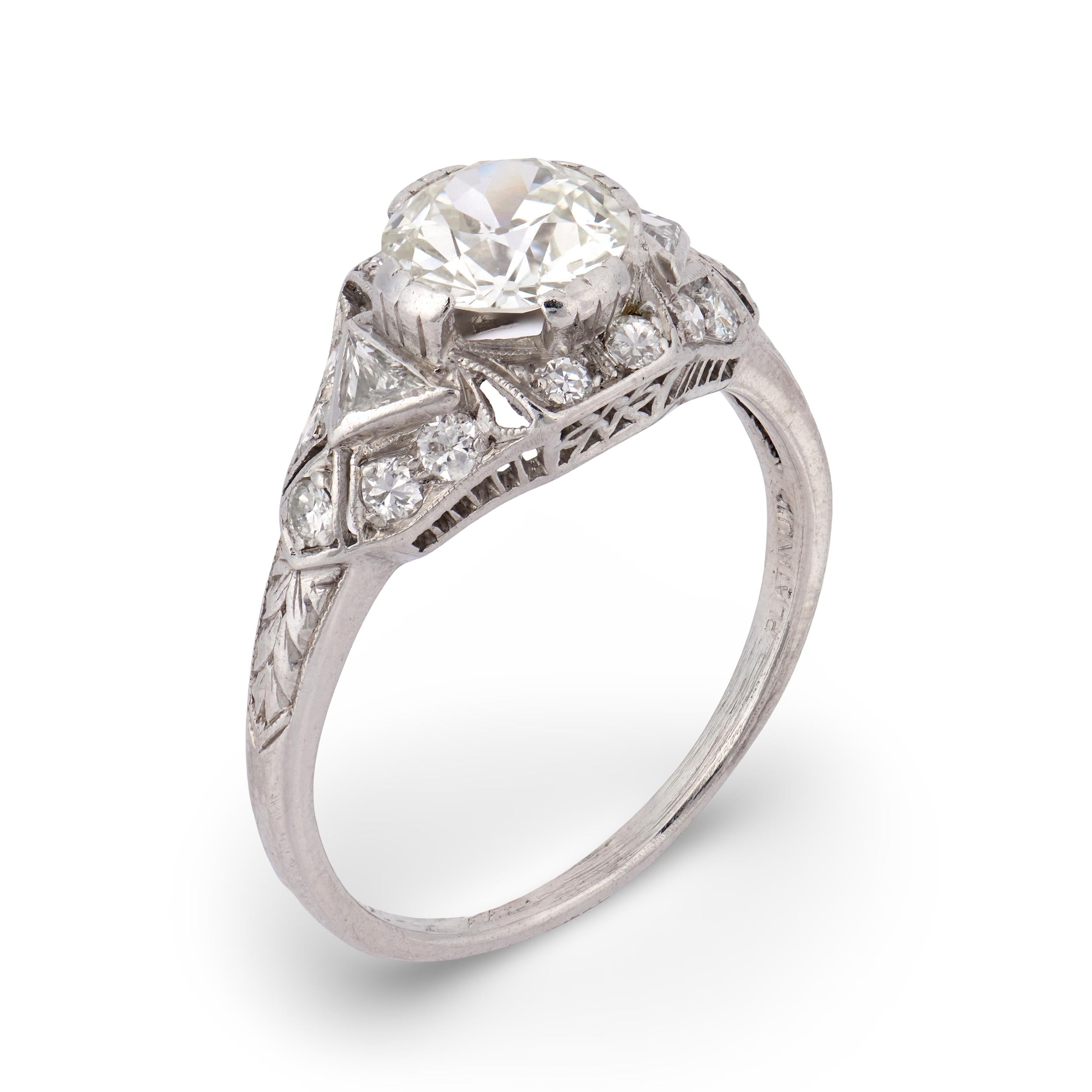 Art Deco Platinum Diamond Engagement Ring 1.05ct
