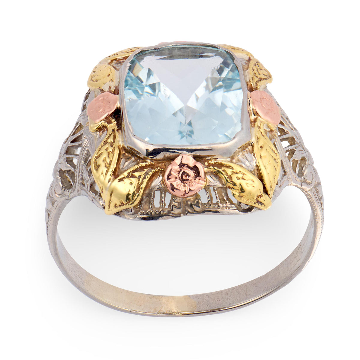 Art Nouveau 10k Aqua Ring
