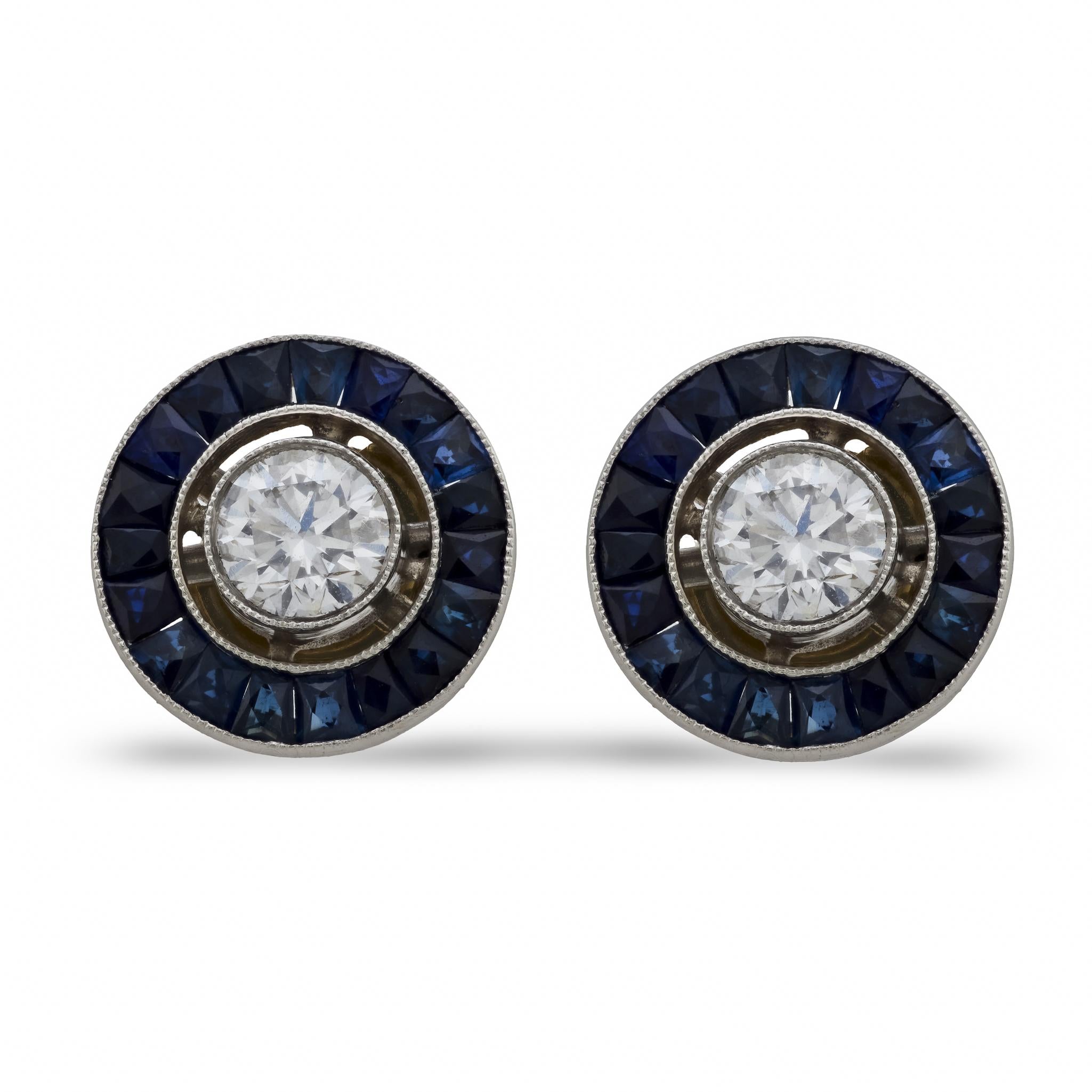 Estate 14k/Platinum Diamond & Sapphire Halo Earrings