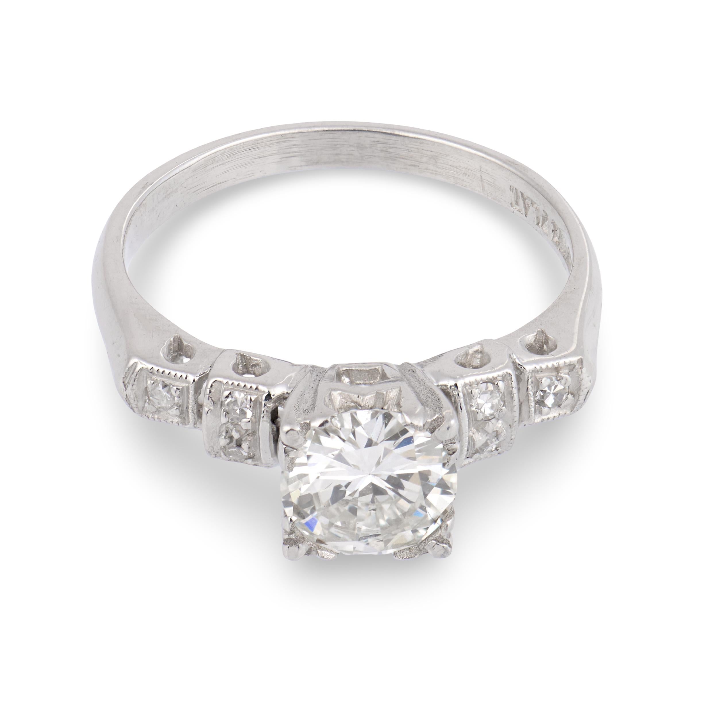 Retro Platinum Diamond Engagement Ring 1.06ct