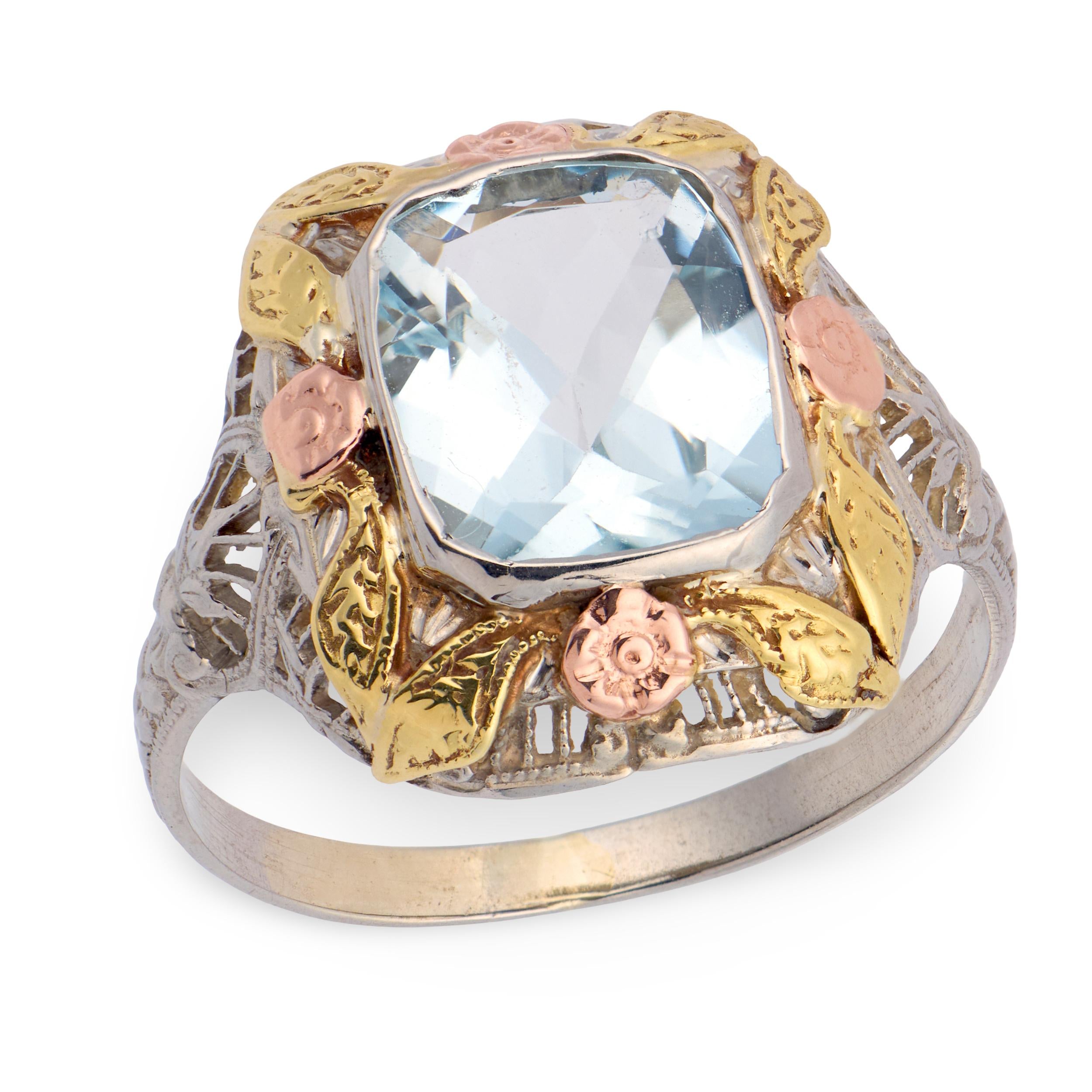 Art Nouveau 10k Aqua Ring