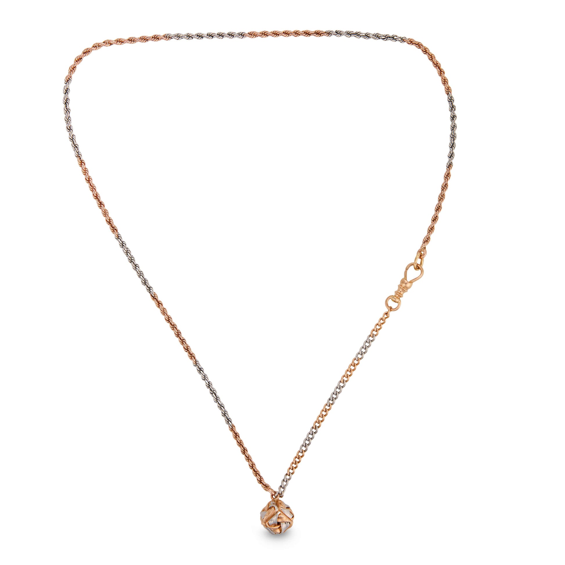 Edwardian 18k/Platinum Knot-Motif Pendant Watch Chain 18"