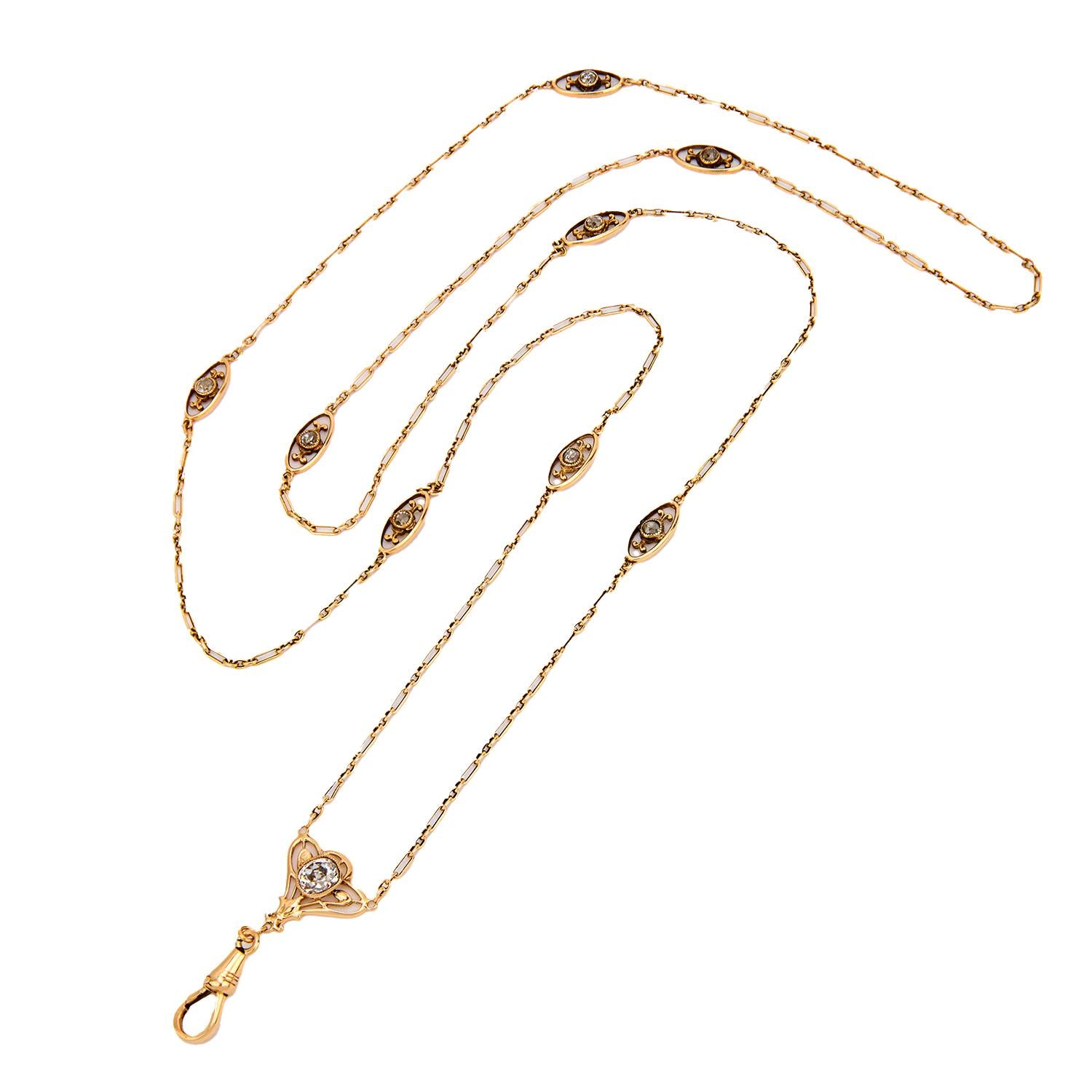 Art Nouveau 14k Diamond Lorgnette Chain
