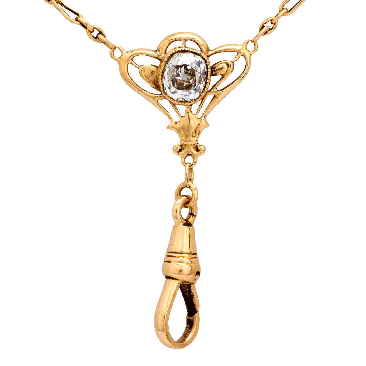 Art Nouveau 14k Diamond Lorgnette Chain