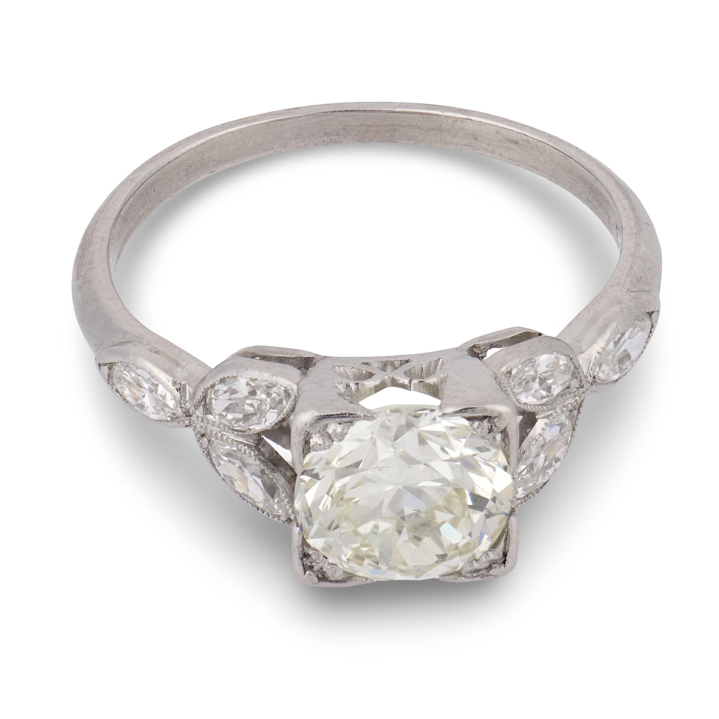 Art Deco Platinum Diamond Engagement Ring 1.35ct