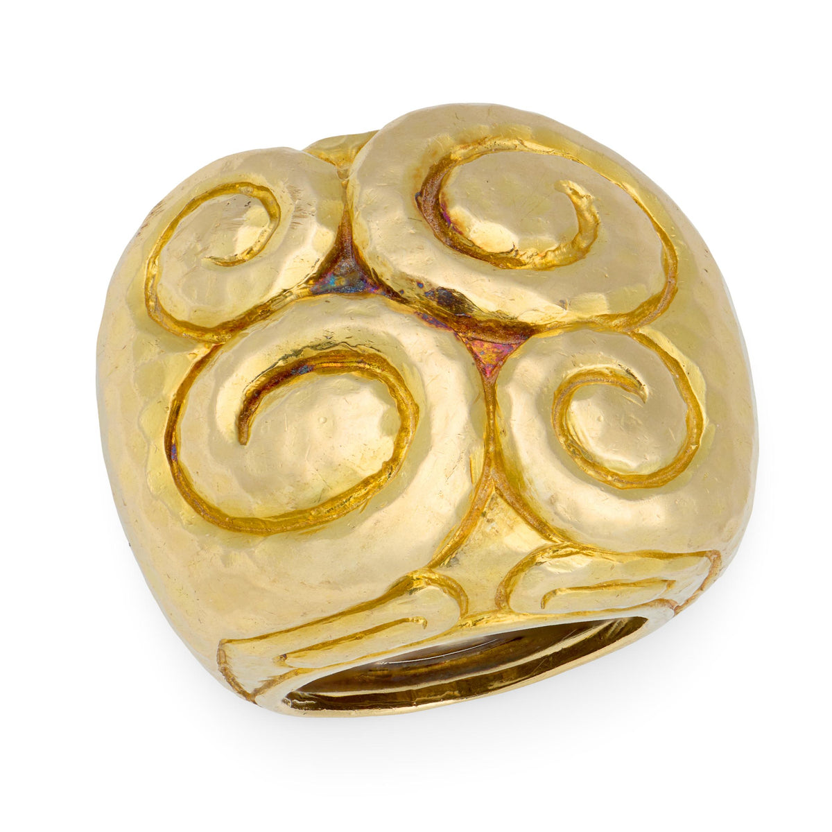 DAVID WEBB Estate 18k Hammered Gold Swirl Ring