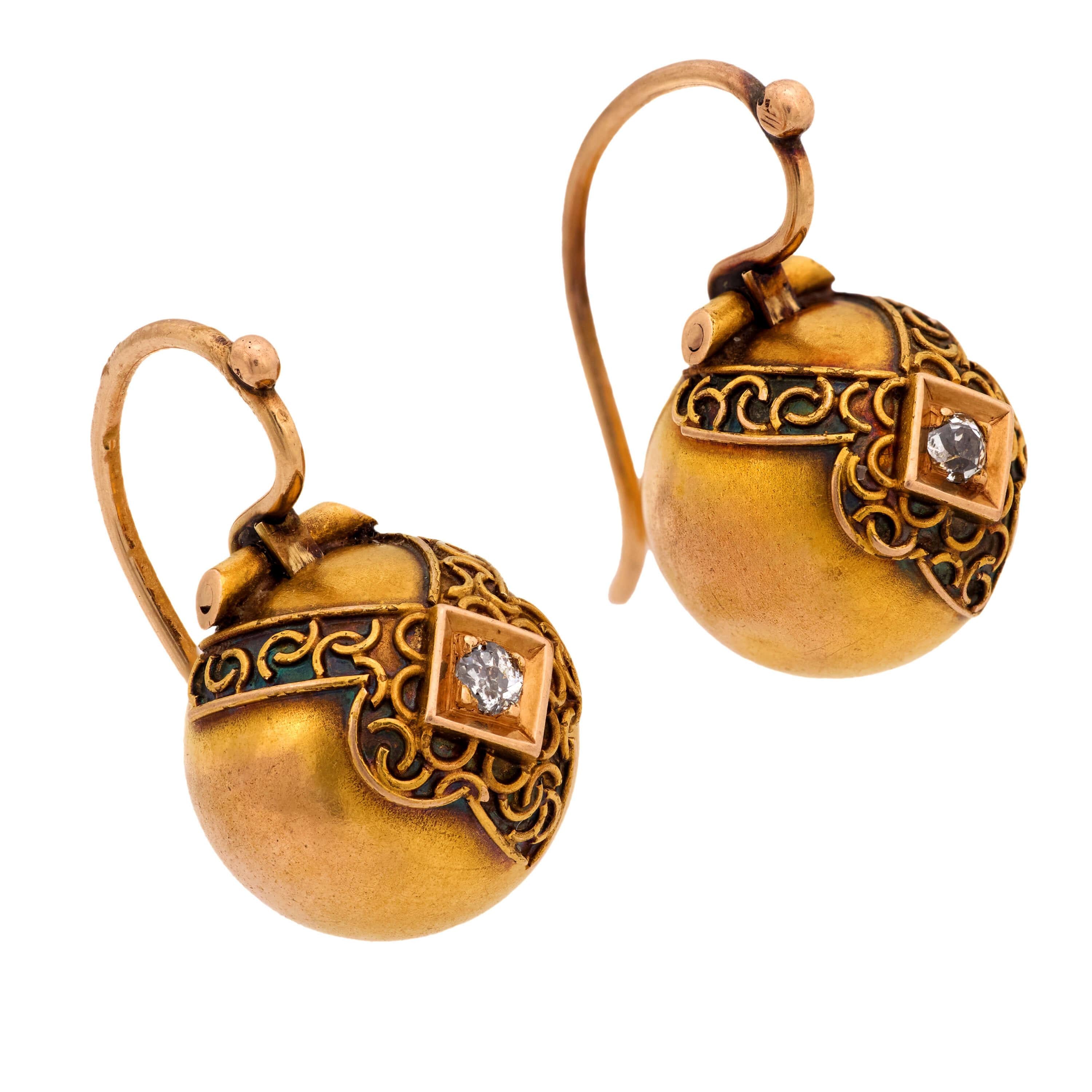 Victorian 14k Diamond Ball Earrings