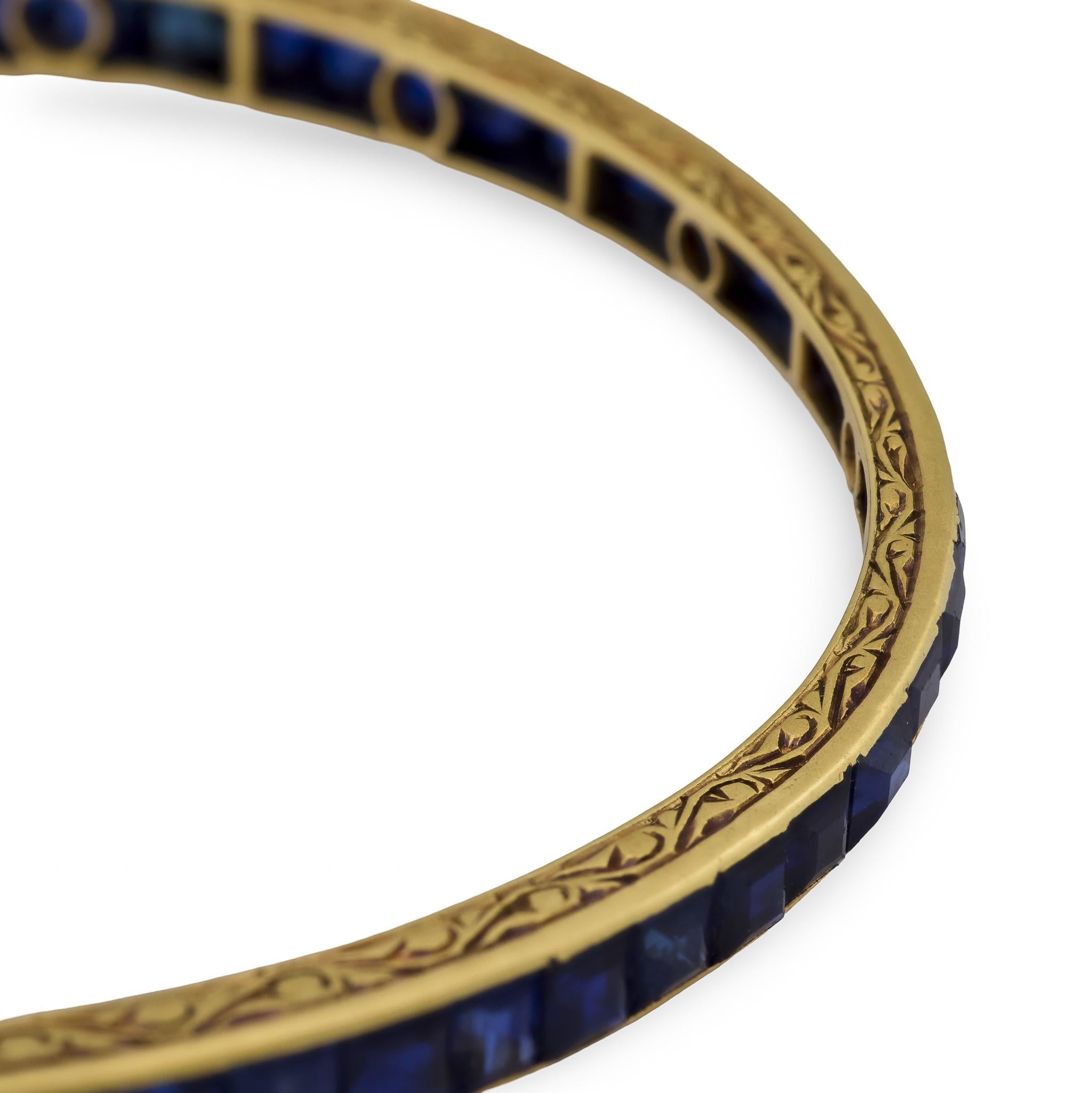 Victorian French 18k Sapphire Bangle Bracelet