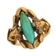 Art Nouveau 14k Turquoise & Diamond Navette Ring
