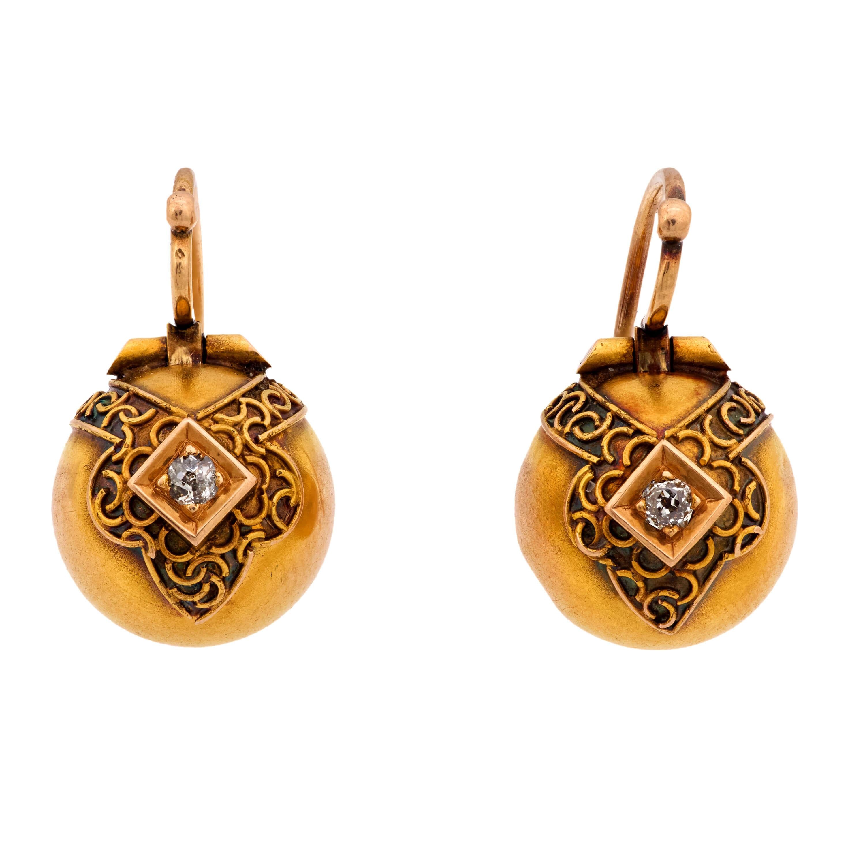 Victorian 14k Diamond Ball Earrings