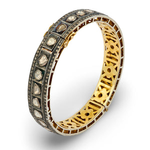 Estate Sterling & Gilt Diamond Bangle Bracelet