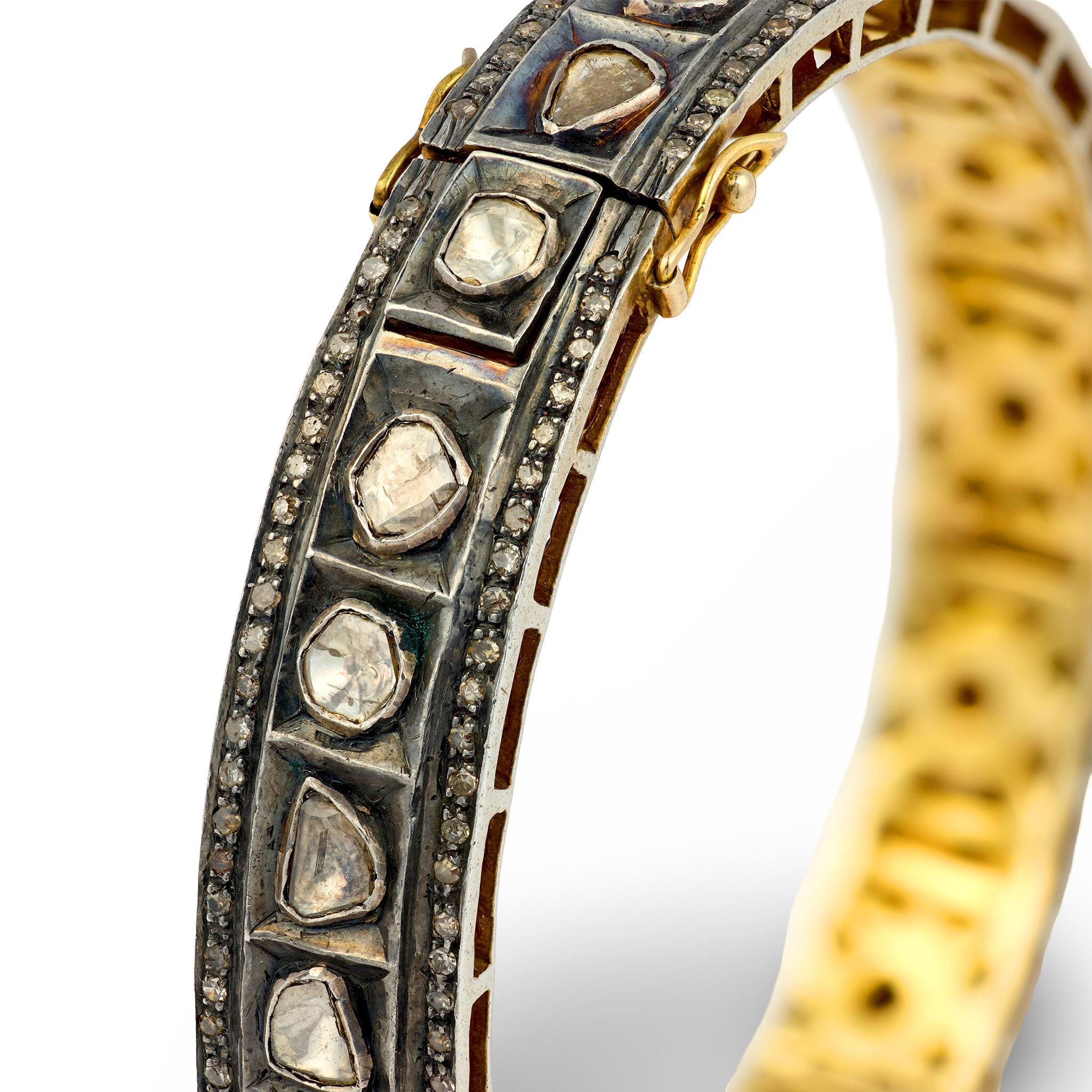 Estate Silver Gilt Diamond Bangle Bracelet