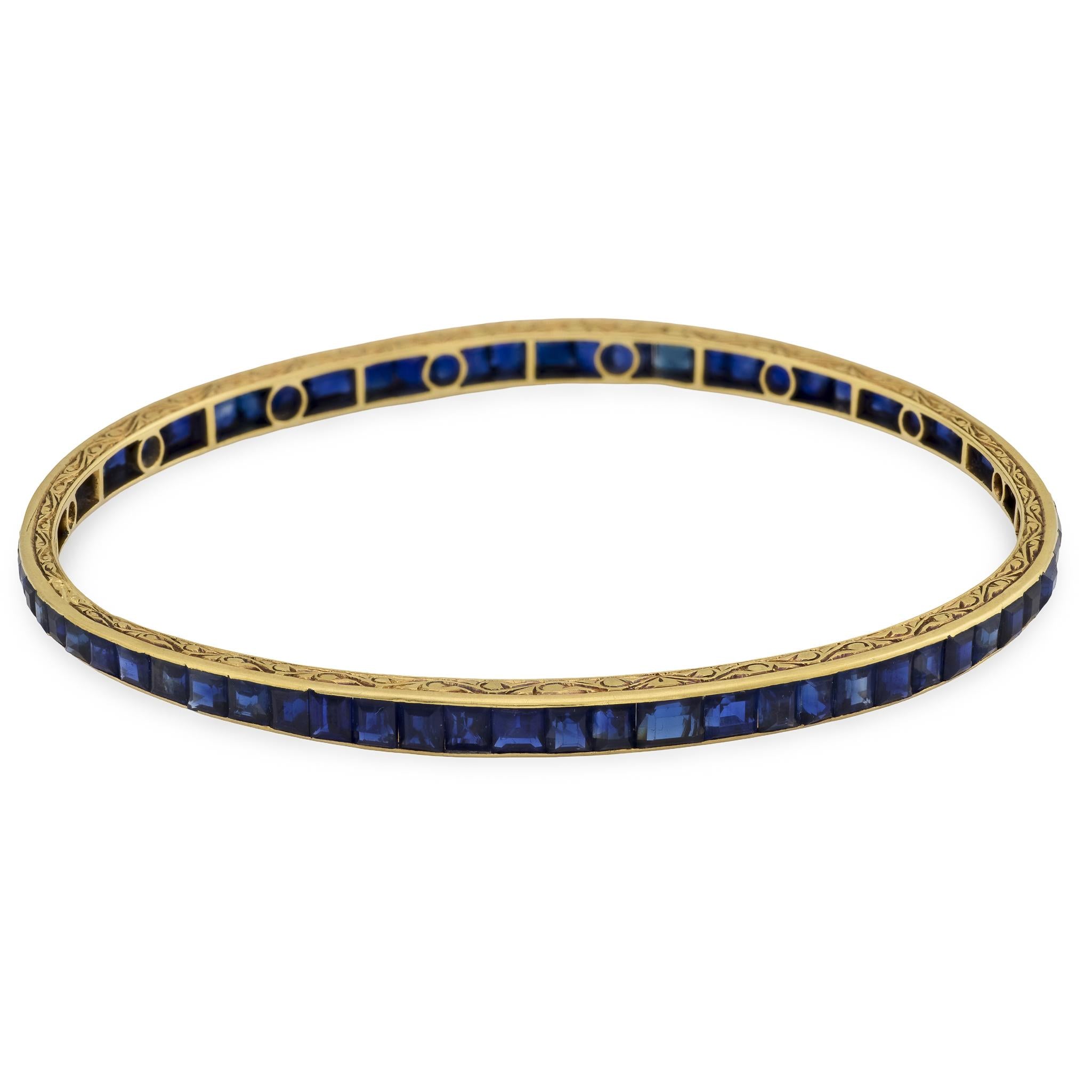 Victorian French 18k Sapphire Bangle Bracelet