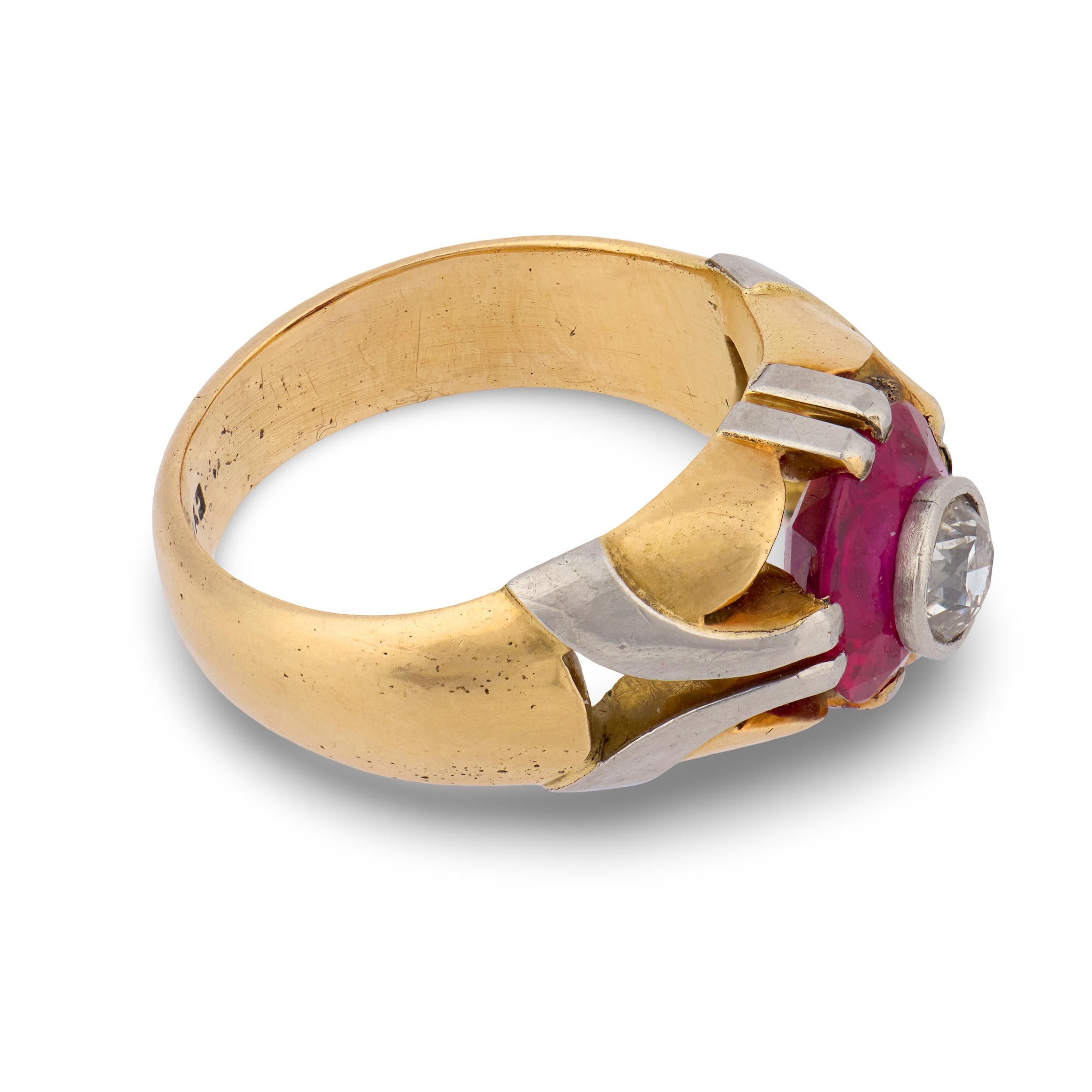 Edwardian 18k Diamond & Ruby Engagement Ring .40ct