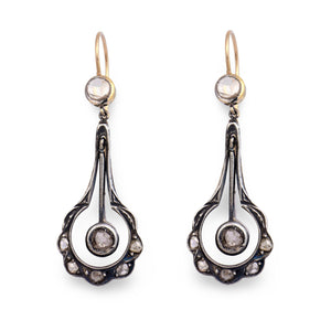Victorian 14k/Sterling Silver Diamond Drop Earrings