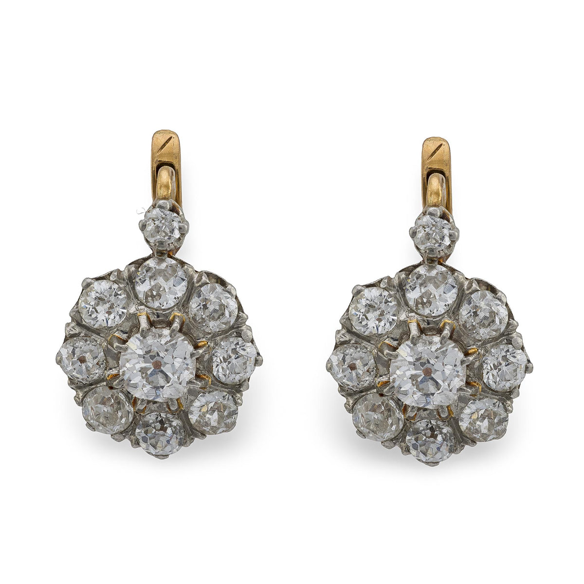 Edwardian French 18k/Platinum Diamond Cluster Earrings 2.50ctw