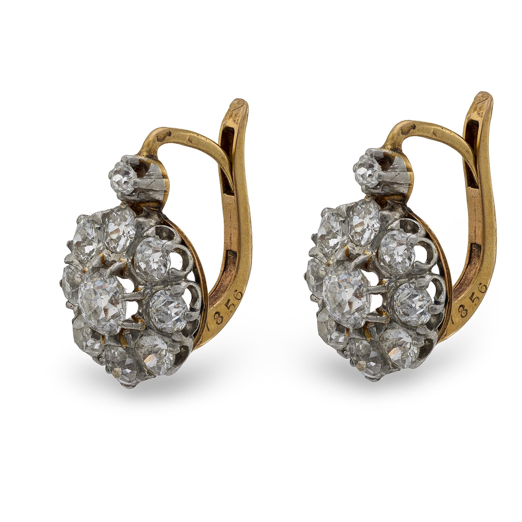Edwardian French 18k/Platinum Diamond Cluster Earrings 2.50ctw